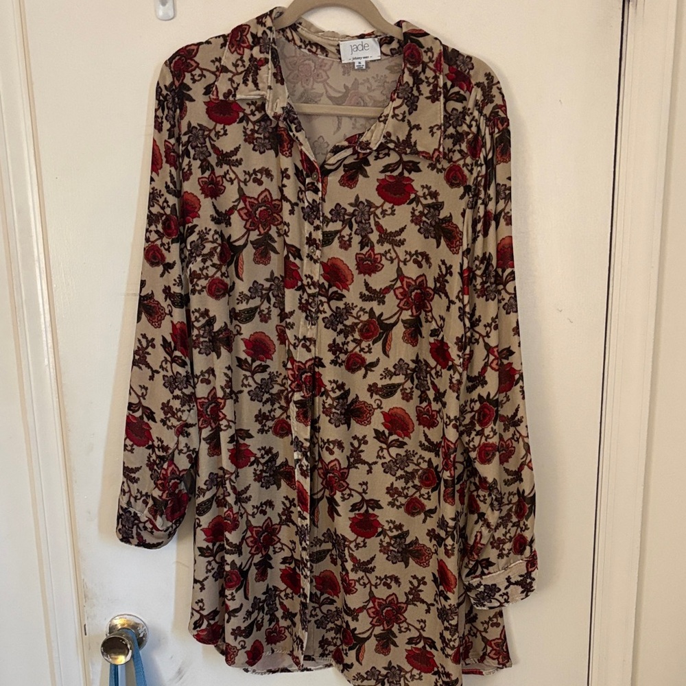 Johnny Was Floral Print Blouse in Red and Brown